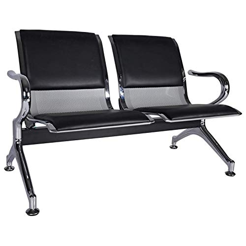 2-Seat Heavy Duty PU Leather Office Guest Chairs Bank Airport Salon Waiting Area Reception Chair