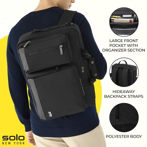 Solo New York Hybrid Briefcase Backpack - 15.6" Laptop Carrying Bag for Women & Men, Brief for Travel & Work - Duane, Black