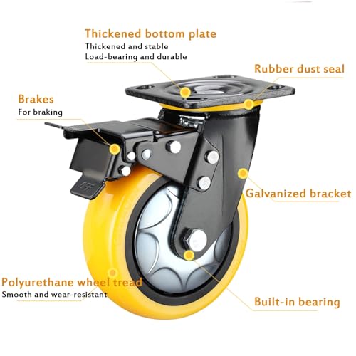 Mavvilo Heavy-Duty Fur Wheels - 4-Piece Set Swivel Casters with Mum-Heavy Polyurethane - Universal Rollers for Smooth Movement On All Floor Types Enhance Comfort & Save Energy,U+B-5In