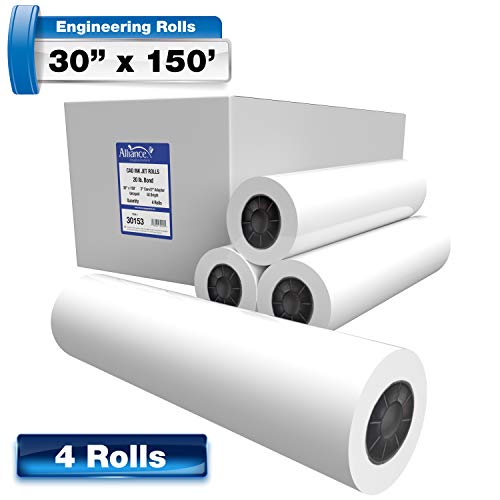Alliance Wide Format Paper CAD Bond Rolls (20lb | 4 Rolls, 36 In x 150 Ft | 3" Core)