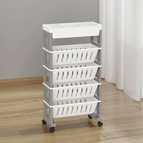 book cartStorage Shelves Document Folder Movable Rolling Storage Cart Slim Bookshelf Utility Cart Mobile Book Cart for Office Dorm Classroom Storage Cart (A)