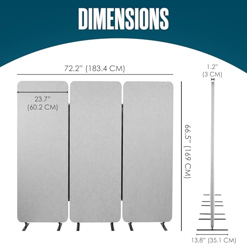 Partition Wall, Soundproof Room Dividers, Office Panel, Grey, 3 PC, 72x67"