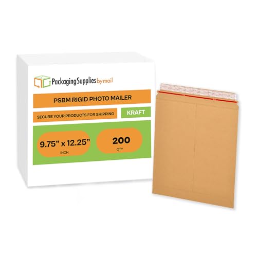 PSBM 200 PCS 9.75 x 12.25 Inch Kraft Rigid Photo Mailers, Cardboard Shipping Envelopes, Mailers for Shipping Photos, CDs, Documents, Catalogue, Or Any Flat Object