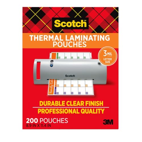 Scotch Thermal Laminating Pouches, 200 Count, Clear, 3 mil.