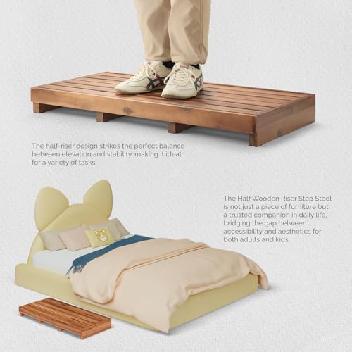 Wooden One Step Stool - Solid Pine Step Vertical Board with Anti Slip pad, Suitable for Elderly People's Wooden Step Stool, High Bed, Bathroom, Kitchen (23.6" L*15.7" W*3.9" H), Natural