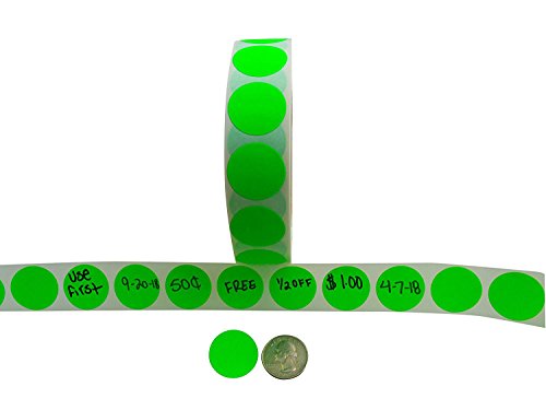 Color Coding Labels Super Bright Fluorescent Neon Yellow, Green, Orange and Pink Round Circle Dots for Organizing Inventory 1 Inch 2,000 Total Adhesive Stickers (500 of Each Color)