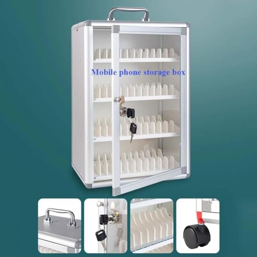 RNQZ Cell Phone Lock Box with Wheels,Aluminum Cell Phone Storage Cabinet Pocket Chart with Handle and Security Lock for Classroom Office, Conference,Gym,48bit