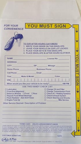 Drop Off Envelope - Key Drop Envelope - With Yellow Highlights EBNO-1-Y (W1) (500 Qty.)