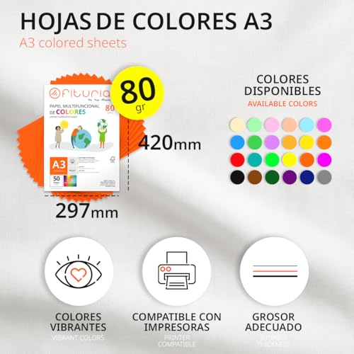 Pack of 500 Sheets of A3 80g Coloured Paper for Crafts, Printers, Scrapbooking - Ideal Origami, Papyroflexia, Office and School (Turquoise, 500h)