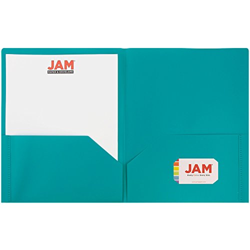 JAM PAPER Plastic 2 Pocket POP Folders - Durable School Folders - Teal Blue - Bulk 96/Pack