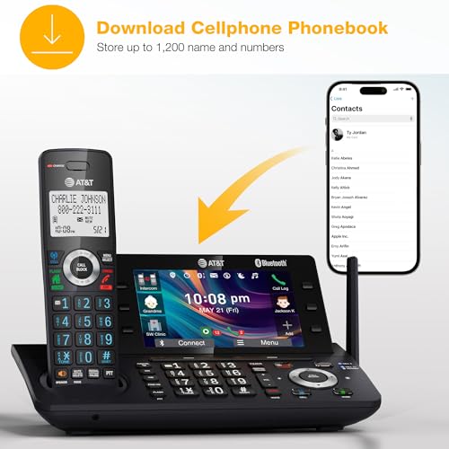 AT&T 5-Handset DECT 6.0 Cordless Home and Business Phone with Answering Machine, 5" Color Display, One-Touch Shortcut, Conference, Intercom, Smart Call Blocker, Bluetooth Connect to Cell: DLP73590