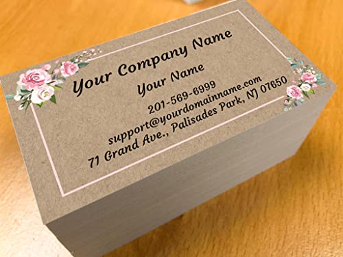 Custom Premium Business Cards, (250pcs to 2,500pcs) - Printed on 16pt(350gsm) or14pt (308gsm) Classic matte paper, Made in The USA (Kraft-Floral)
