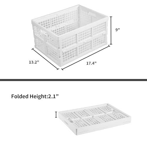 Aebeky 3-Pack Plastic Collapsible Storage Crates-30L,Foldable Plastic Crates for Storage (White)