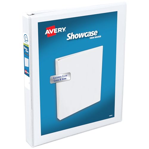 Avery Showcase Standard View 3 Ring Binders, 1" Slant Rings, 250-Sheet Capacity, 1.4 Inch Wide Spine, White Binders, Ideal for Lightweight Organization and Occasional Referencing (12-Pack of 19601)