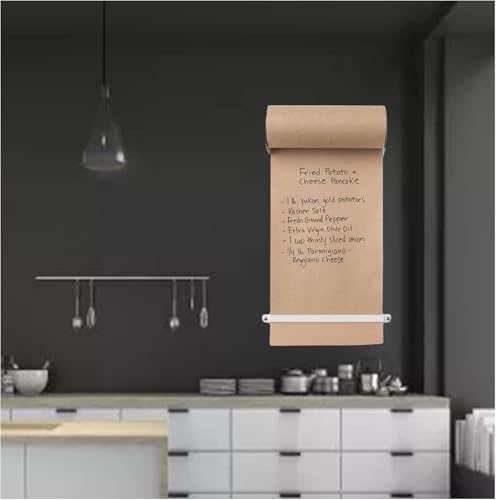 saditesdk Kraft Paper Roll Holder & Dispenser Kraft Paper Dispenser,Wall Mount Paper Roll Holder for Kitchen Writing Tablet Restaurants Menus, White Steel Bracket Wall Mount Note P