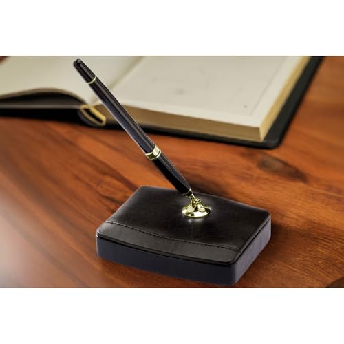Black Leather Single Pen Stand with Gold Accents
