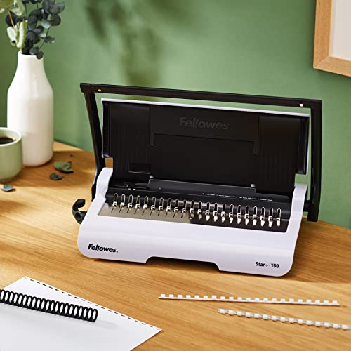 Fellowes Star+ 21-Hole 150 Sheet Manual Paper Punch Comb Binder Machine for Personal Use - White/Grey