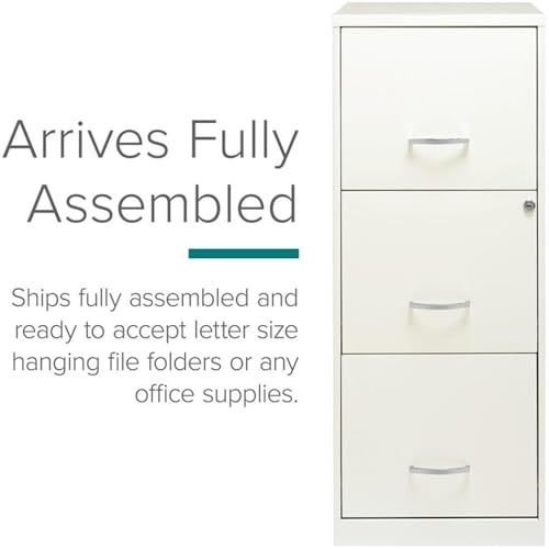 Scranton & Co 18" Deep 3 Drawer Metal Vertical Filing Cabinet, Letter Size, Locking, Home Office, in Pearl White