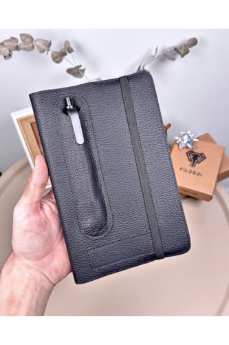 Premium Genuine Leather Planner Cover with Pen Slot and Elastic Closure, Includes Inner Notebook, Fits 5.5 x 8.7 in Inserts, appropriate for Business Professionals and Everyday Use, Black Color