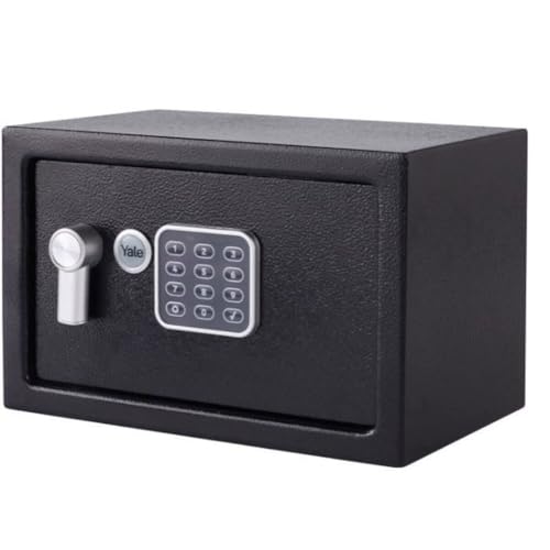 Yale Alarmed Electronic Safe Small – Standard Protection, Built-in 130dB Alarm, PIN Keypad + Override Key, Anti-bump Solenoid, Auto Lockdown, Carpeted Interior, Fixings Included – 8.6L – YEC/200/DB2