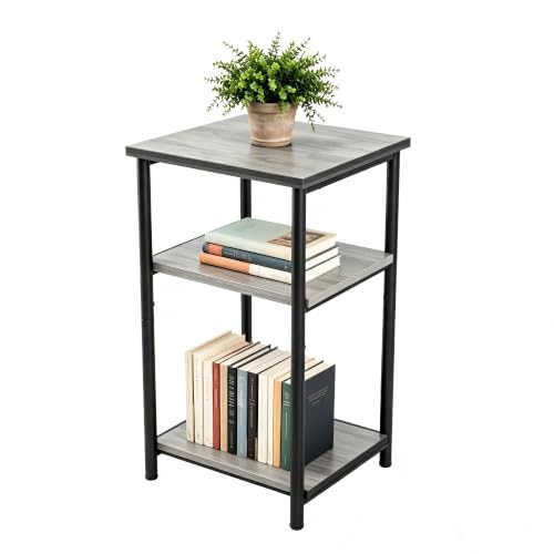 HULKFIT Sturdy 3-Tier Storage Shelf, Adjustable Utility Rack with High Load Capacity, Easy Assembly Side Table, Multi-Purpose Display Stand for Books, Plants, and Kitchenware, Grey