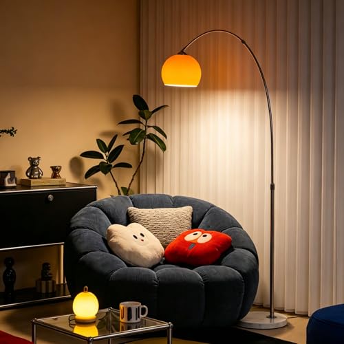 MIXL Orange Arc Floor Lamps for Living Room,Mid Century Modern,Marble Base