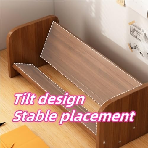 Desktop Bookshelf Organizer, CD Display Storage Box, Tilted Magazine Rack, Wood Countertop Display Stand for Study, Office, Living Room(15.8 * 9.5 * 7.1IN)