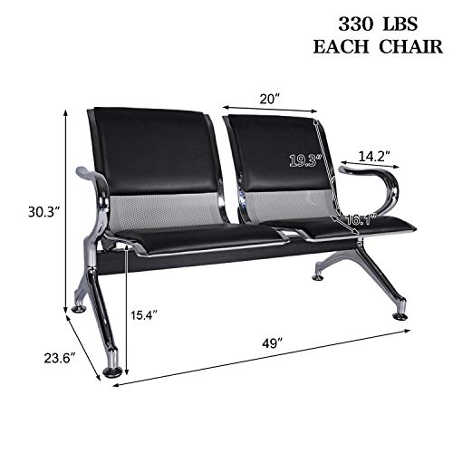 2-Seat Heavy Duty PU Leather Office Guest Chairs Bank Airport Salon Waiting Area Reception Chair