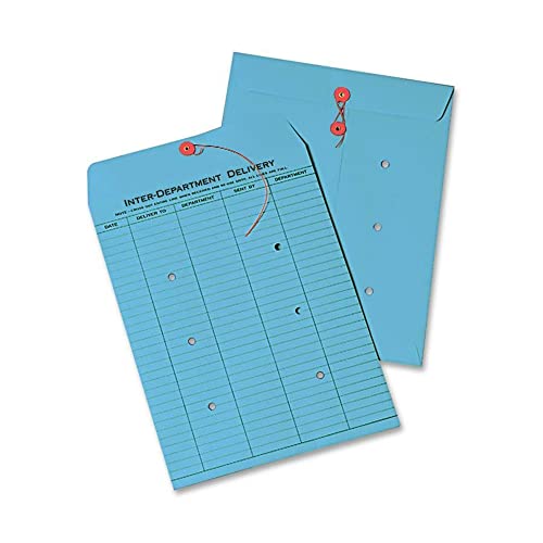 Quality Park Interdepartment String & Button Closure Envelopes, 10" x 13", 1-Sided Narrow Rule, Blue, Box of 100 (QUA63577)