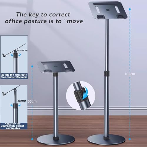 Xghwnpd Multimedia Stand Universal Laptop Raised Stand for Sitting Mode,Aluminum Floor Stand,Movable Laptop Computer Stand