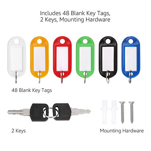 Amazon Basics Locking Steel Security Cabinet Key Lock Box with 48 Key Hooks, Key Storage, 2.8"D x 7"W x 9.8"H, Black