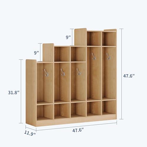 BouPower 5-Section Kids Coat Locker,Wooden Cubby Storage Cabinet