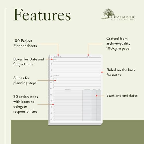 Levenger Circa Project Planner Discbound Paper Refill, Disc Notebook Inserts, 100 Sheets, Letter