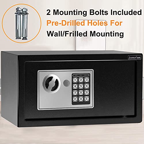 JUGREAT Safe Box with Sensor Light,Electronic Digital Security Safe Steel Construction Hidden with Lock，Wall or Cabinet Anchoring Design for Home Office Hotel Business 0.55 Cubic Feet Black