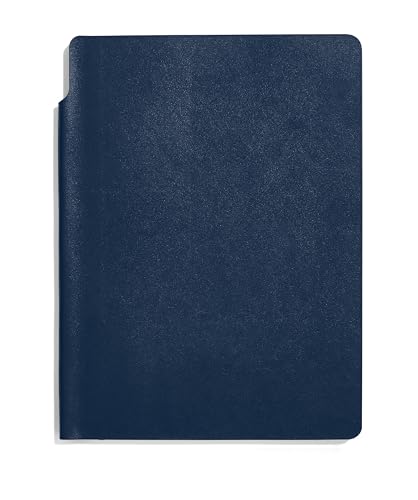 Poppin Premium Leather Like Portfolio Notebook with Pen Slot, Medium Format 6.25" W x 8.25" H, 160 ruled pages (Navy)