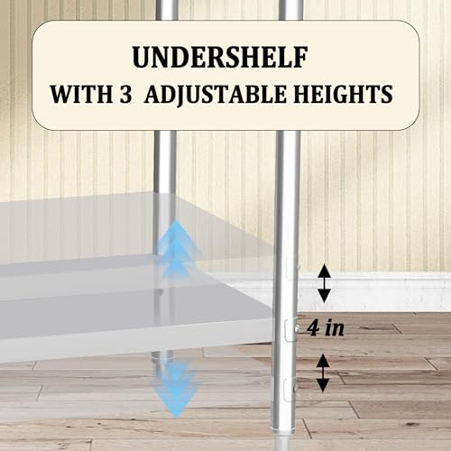 FRESHSTEEL Stainless Steel Table 24×48 Inches, Heavy Duty Commercial Prep Table with Stainless Steel Undershelf and Feet Work Table for Restaurant Kitchen, Garages and Outdoor