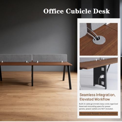 Office Cubicle Desk,4-Person Office Cubicle Workstation,Large Computer Desk with Privacy Panels & Cable Management,Offices Commercial Workspace (Walnut Brown, 94.4IN, Barrier workstation table)