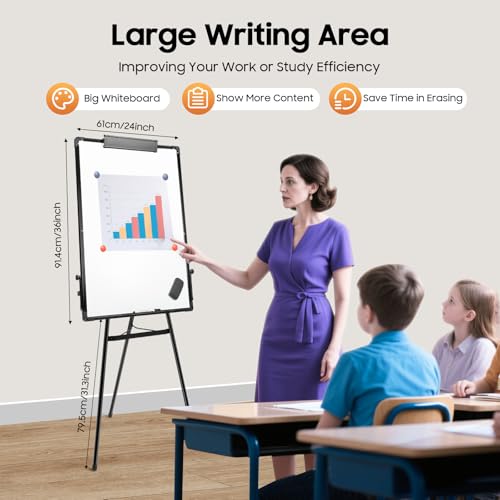 Magnetic Whiteboard Easel, 36x24In Adjustable Height Magnetic Dry Erase White Board with Removable Pen Rest Portable Folding Standing Easel Dry Erase Board for Companies Offices Schools