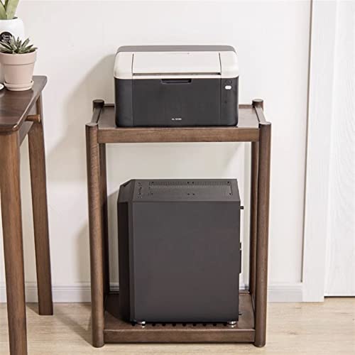 VHDY85KA Office Solid Wood PC Tower Stand, 2-Tier Mobile CPU Holder, Floor Standing PC Main Case Stand with Invisible Caster Wheels for Home Office Accessories(White,Small)