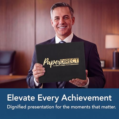 PaperDirect Simple Foil Custom Certificate Jackets, Black, Gold Embossed Foil, Personalized Certificate Holders, Schools, Businesses, Awards, Diplomas & Professional Recognition, 50 Count