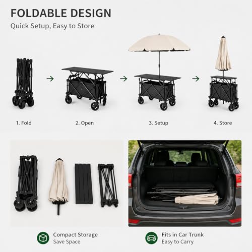Farmers Market Cart with Umbrella, Storage Bins and Wheels