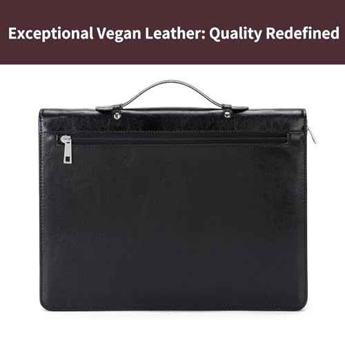Geslun Leather Portfolio with Hidden Handle, Zippered Front Pocket