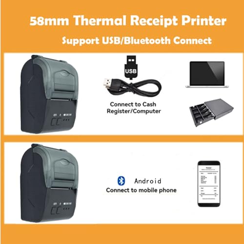 NOT FOR ios /ipad/MAC,Fit android/windows,Bluetooth Receipt Printer,wireless pocket 58mm Mini Thermal POS Printer Portable Bill ticket Printer 2 inches for Restaurant Sales Retail small business