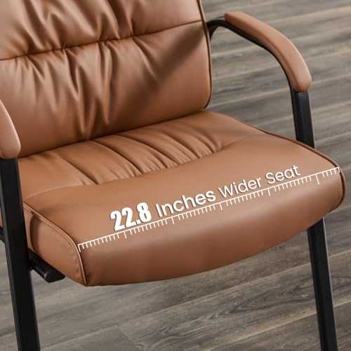 BoisKom Big&Wide Office Guest Reception Chair Set of 2, Conference Room Chairs Waiting Room Chairs 2 Pack, Modern Leather Office Desk Chair No Wheels(Brown)