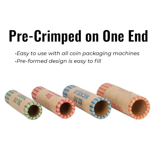 Assorted Cartridge Coin Wrappers Nested and Pre Crimped Box of 600 Coin Rolls MMF Industries