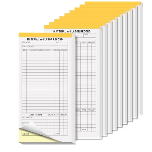 1000 Pcs 2-Part Carbonless Material and Labor Record Forms 4 1/4" x 8 1/4" Compact Job Work Order Invoice Books for Contractor Service Repair Construction Auto Shop Maintenance Form 230
