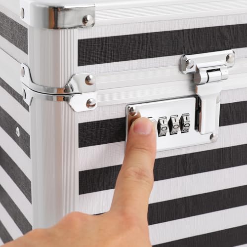 WINNIESHOP Lockable Mobile Rolling File Box with Pull Handle Portable Rolling Case File Cabinet Organizer Fireproof Document Box for Hanging Letter/Legal Folders (Black+Silver)