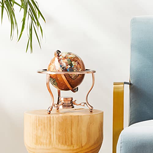 Unique Art 10-Inch Tall Table Top Amberlite Pearl Swirl Ocean Gemstone World Globe with Copper Tripod Stand