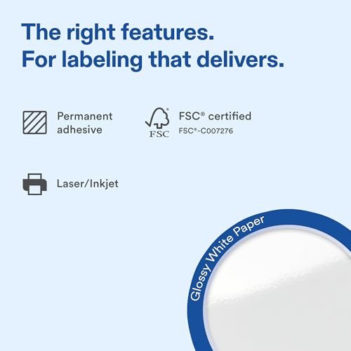 Avery® Glossy White Square Labels, 2" x 2", Laser/Inkjet Printer Compatible, 2000 Printable Labels Total, Great for Branding, Packaging, Organizing, and More