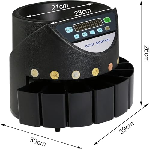 Eiwitany High-Speed Coin Counter & Sorter - 300 Coins/Min, 45W Power, Counterfeit Detection, User-Friendly for Home & Business Use